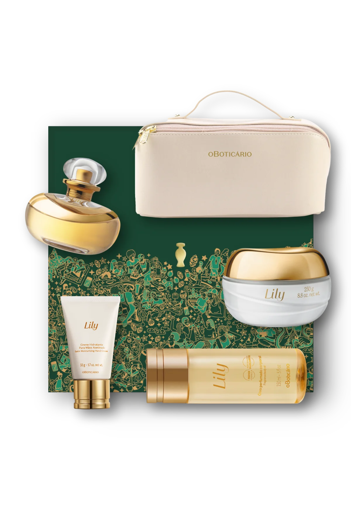 Lily Luxury Holiday Gift Set: 75ml Fragrance, 250g Satin Cream, 150ml Body Oil, 50g Hand Cream + Travel Bag