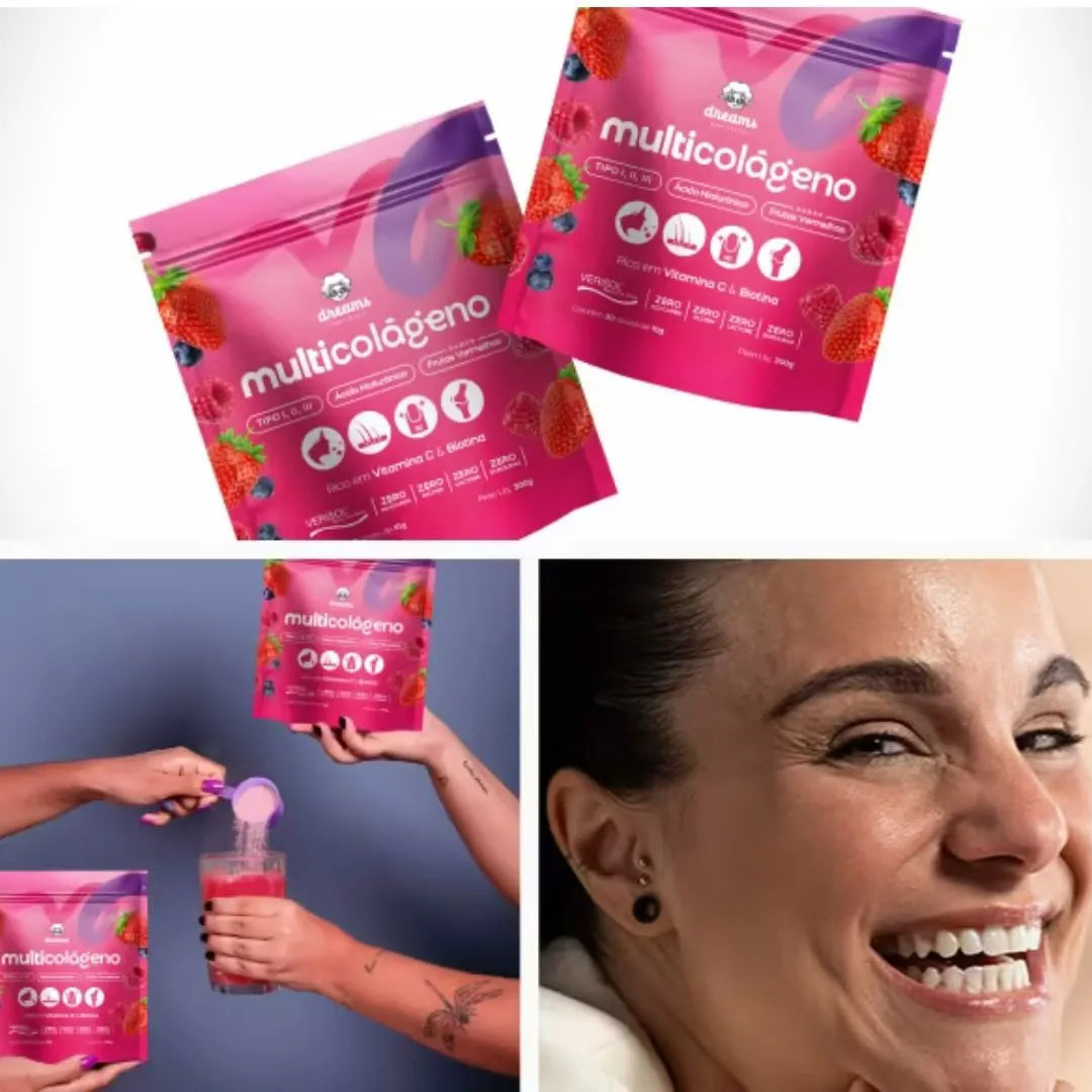 Multicolágeno Dreams Colágeno 1 , 2 ,3 Verisol Acido Hialuro Frutas Vermelhas
