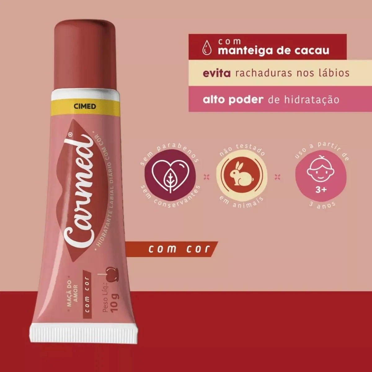 Hidratante Labial Carmed Maçã do Amor com cor 10g