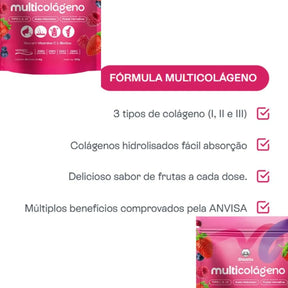 Multicolágeno Dreams Colágeno 1 , 2 ,3 Verisol Acido Hialuro Frutas Vermelhas