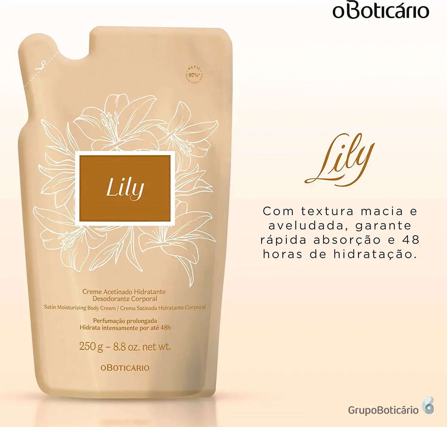 Refil Creme Acetinado Desodorante Hidratante Corporal Lily - 250g