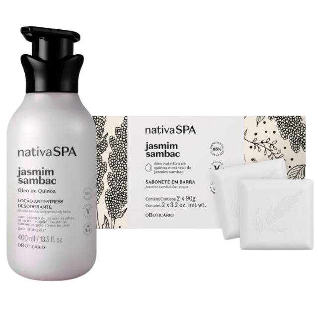 Kit Nativa SPA Jasmim Sambac: Loção Corporal 400ml +Sabonete em Barra 2x90g